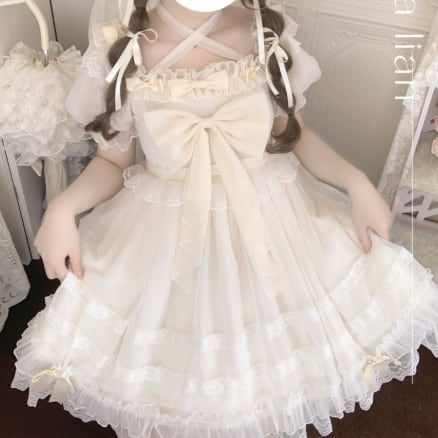 YUMEKAWA ♡ Cross-neck chiffon dress #wanpi57