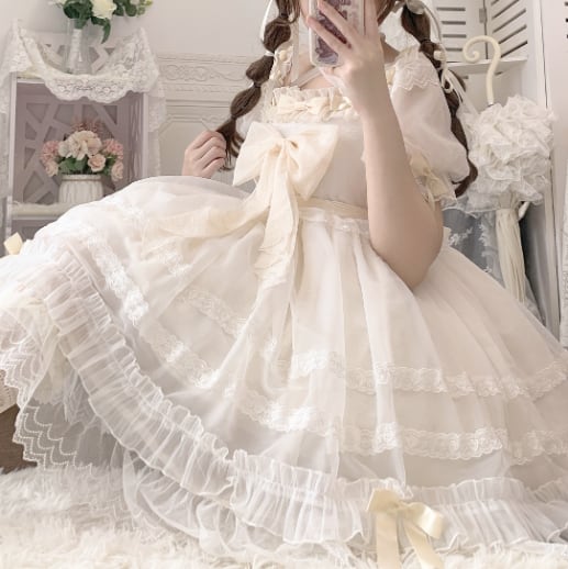 YUMEKAWA ♡ Cross-neck chiffon dress #wanpi57