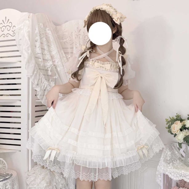 YUMEKAWA ♡ Cross-neck chiffon dress #wanpi57