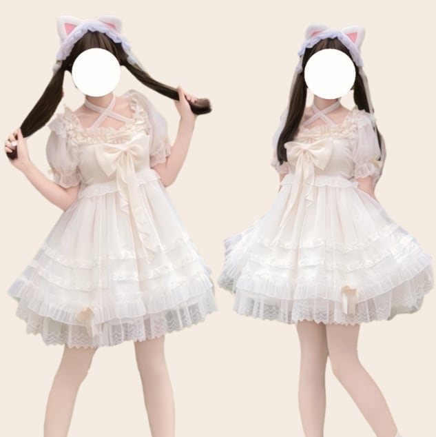 YUMEKAWA ♡ Cross-neck chiffon dress #wanpi57