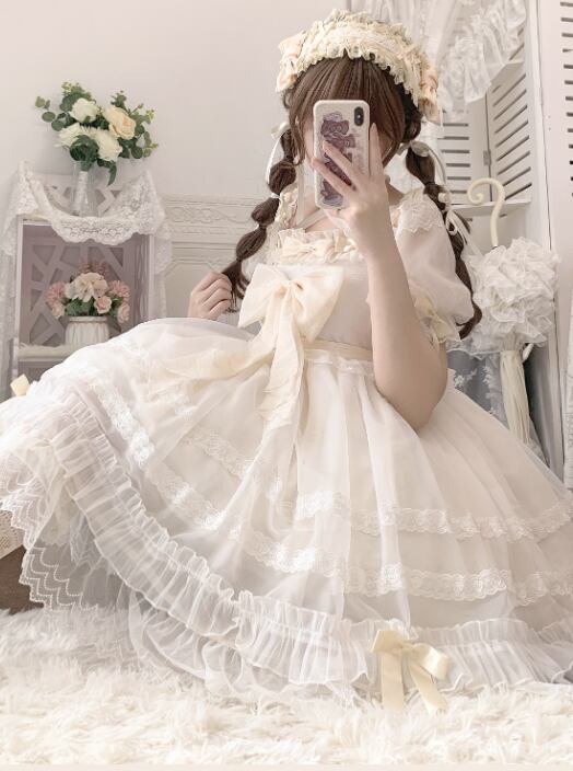 YUMEKAWA ♡ Cross-neck chiffon dress #wanpi57