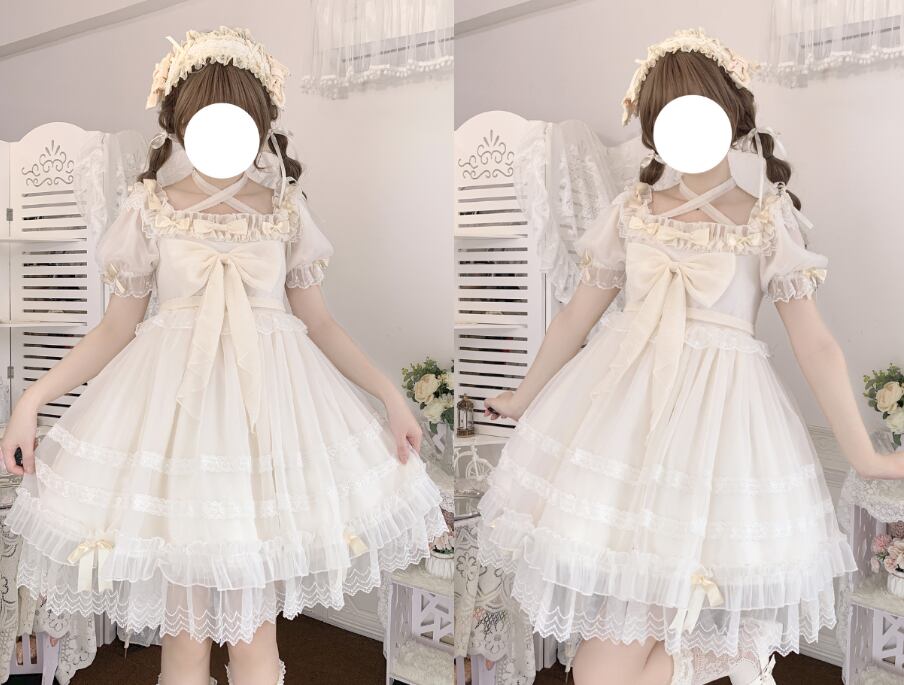YUMEKAWA ♡ Cross-neck chiffon dress #wanpi57