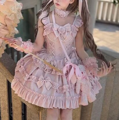 YUMEKAWA ♡ 2 colors Rose Motif Lolita Dress #wanpi59