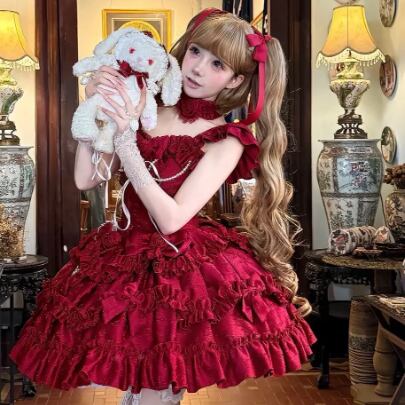 YUMEKAWA ♡ 2 colors Rose Motif Lolita Dress #wanpi59