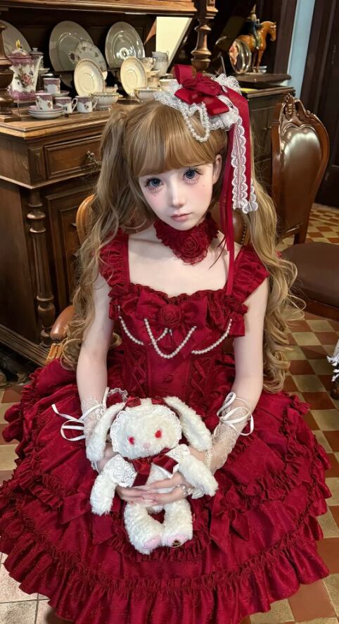 YUMEKAWA ♡ 2 colors Rose Motif Lolita Dress #wanpi59