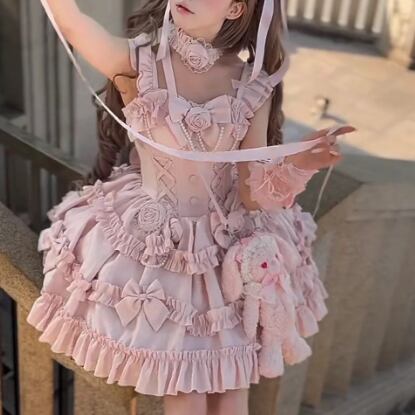 YUMEKAWA ♡ 2 colors Rose Motif Lolita Dress #wanpi59