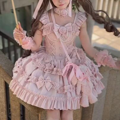 YUMEKAWA ♡ 2 colors Rose Motif Lolita Dress #wanpi59