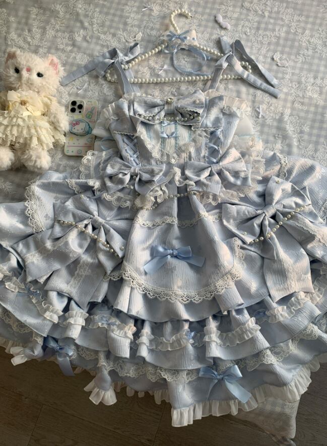 Manufactured after order ♡ ( 2 colors ) Lolita jumperskirt with bijoux and ribbon #wanpi65