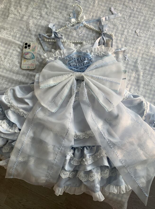 Manufactured after order ♡ ( 2 colors ) Lolita jumperskirt with bijoux and ribbon #wanpi65