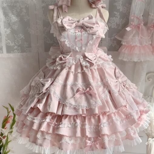 Manufactured after order ♡ ( 2 colors ) Lolita jumperskirt with bijoux and ribbon #wanpi65
