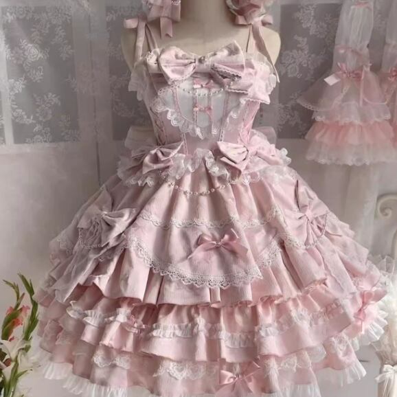 Manufactured after order ♡ ( 2 colors ) Lolita jumperskirt with bijoux and ribbon #wanpi65