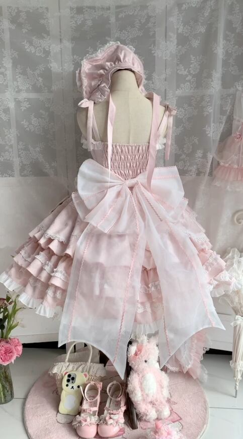 Manufactured after order ♡ ( 2 colors ) Lolita jumperskirt with bijoux and ribbon #wanpi65