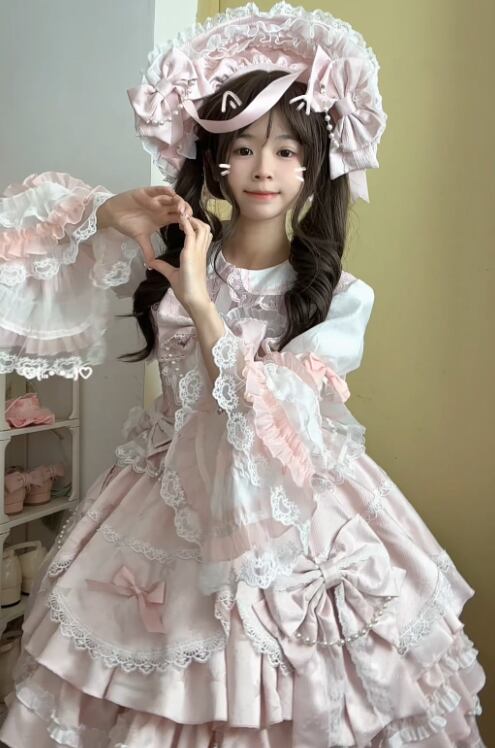 Manufactured after order ♡ ( 2 colors ) Lolita jumperskirt with bijoux and ribbon #wanpi65