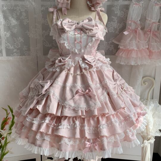 Manufactured after order ♡ ( 2 colors ) Lolita jumperskirt with bijoux and ribbon #wanpi65