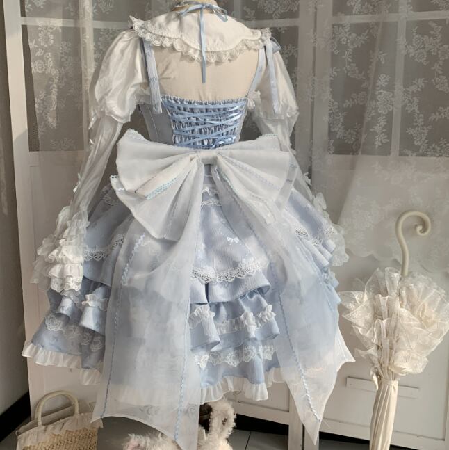 Manufactured after order ♡ ( 2 colors ) Lolita jumperskirt with bijoux and ribbon #wanpi65
