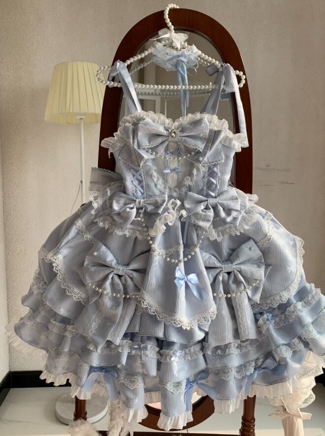 Manufactured after order ♡ ( 2 colors ) Lolita jumperskirt with bijoux and ribbon #wanpi65