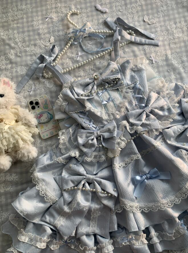 Manufactured after order ♡ ( 2 colors ) Lolita jumperskirt with bijoux and ribbon #wanpi65