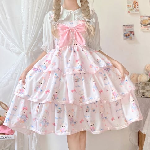 YUMEKAWA ♡ ( 2 colors ) 3-tier ruffle Lolita dress #wanpi71