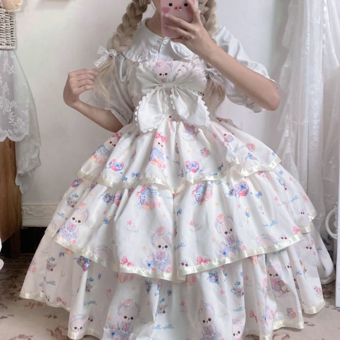 YUMEKAWA ♡ ( 2 colors ) 3-tier ruffle Lolita dress #wanpi71