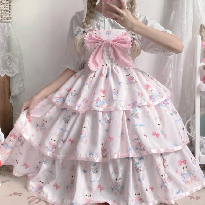 YUMEKAWA ♡ ( 2 colors ) 3-tier ruffle Lolita dress #wanpi71
