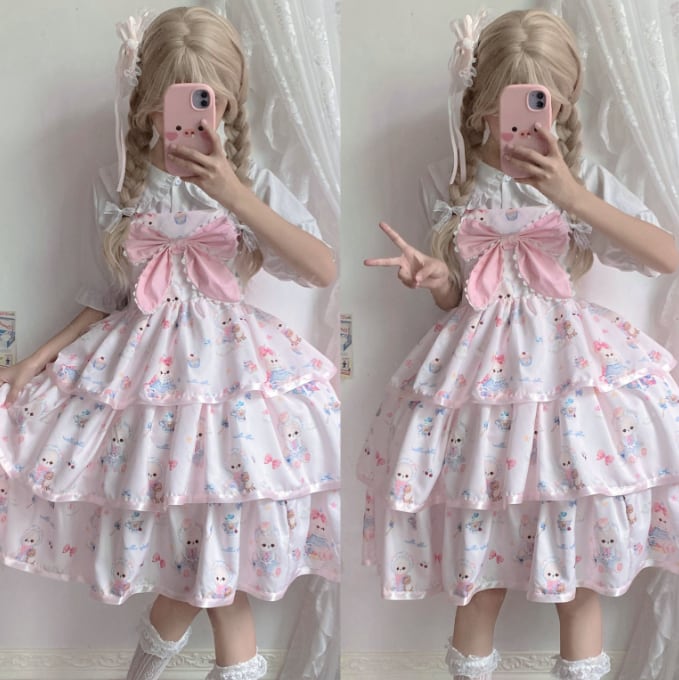 YUMEKAWA ♡ ( 2 colors ) 3-tier ruffle Lolita dress #wanpi71