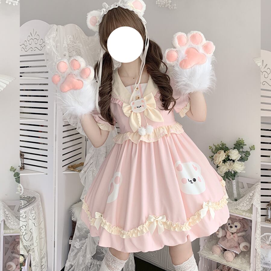 YUMEKAWA ♡ ( 3 colors ) sailor collar bear dress #wanpi74