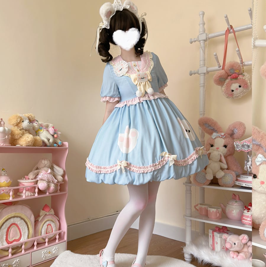 YUMEKAWA ♡ ( 3 colors ) sailor collar bear dress #wanpi74