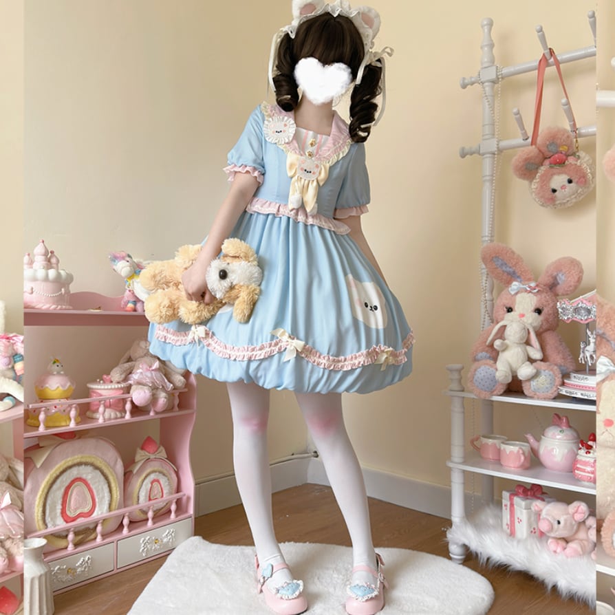 YUMEKAWA ♡ ( 3 colors ) sailor collar bear dress #wanpi74