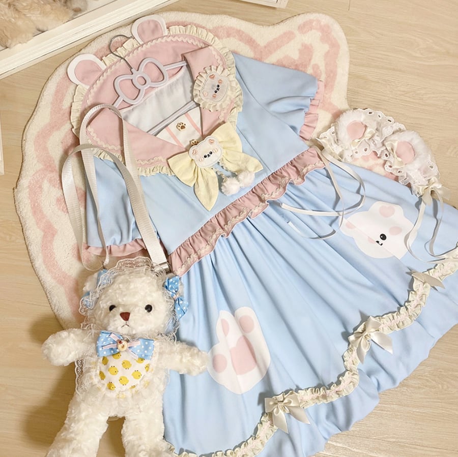 YUMEKAWA ♡ ( 3 colors ) sailor collar bear dress #wanpi74
