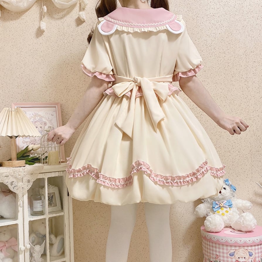 YUMEKAWA ♡ ( 3 colors ) sailor collar bear dress #wanpi74
