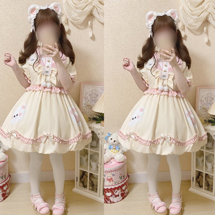 YUMEKAWA ♡ ( 3 colors ) sailor collar bear dress #wanpi74