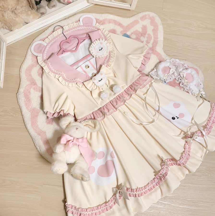 YUMEKAWA ♡ ( 3 colors ) sailor collar bear dress #wanpi74