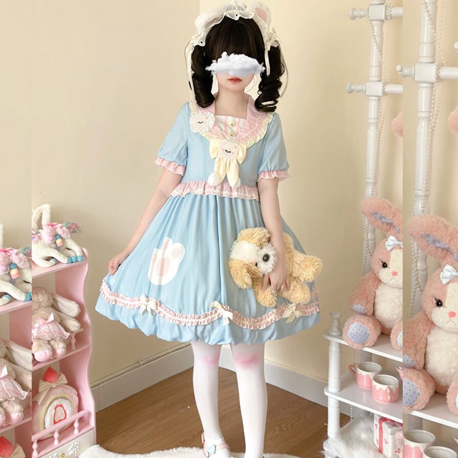 YUMEKAWA ♡ ( 3 colors ) sailor collar bear dress #wanpi74