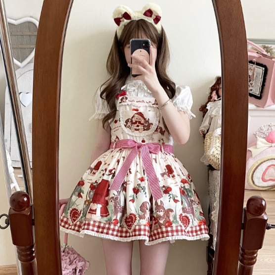YUMEKAWA ♡ high waist jumperskirt with waist bow #wanpi75