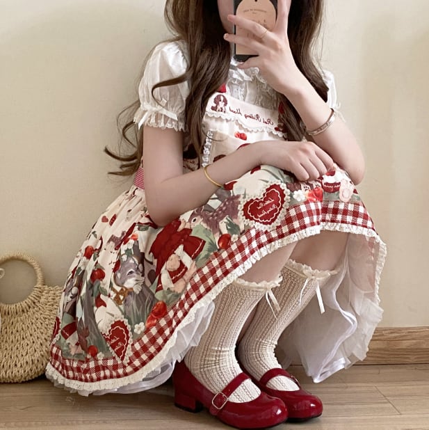 YUMEKAWA ♡ high waist jumperskirt with waist bow #wanpi75