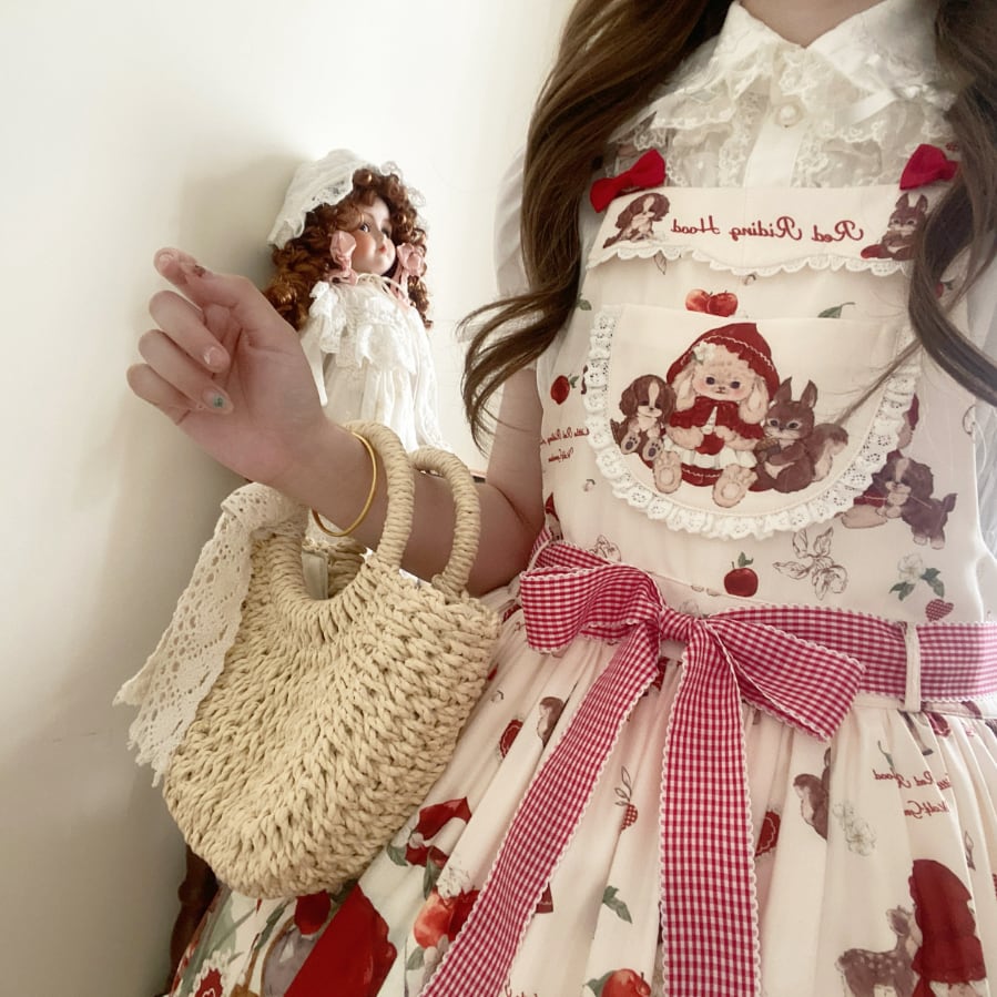 YUMEKAWA ♡ high waist jumperskirt with waist bow #wanpi75