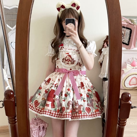 YUMEKAWA ♡ high waist jumperskirt with waist bow #wanpi75