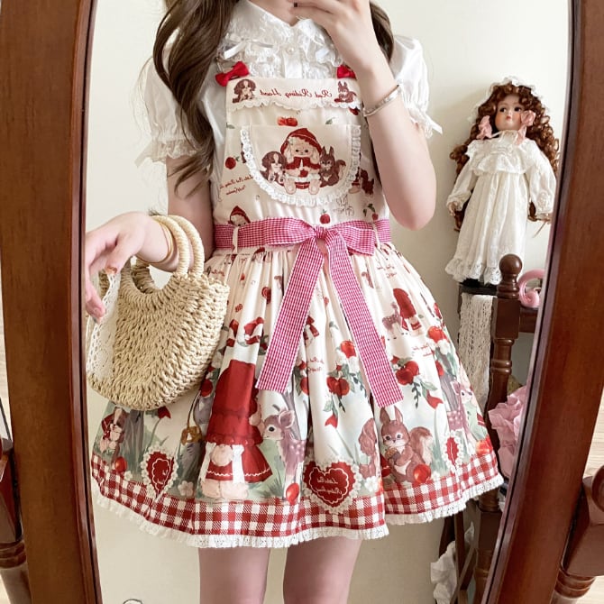 YUMEKAWA ♡ high waist jumperskirt with waist bow #wanpi75