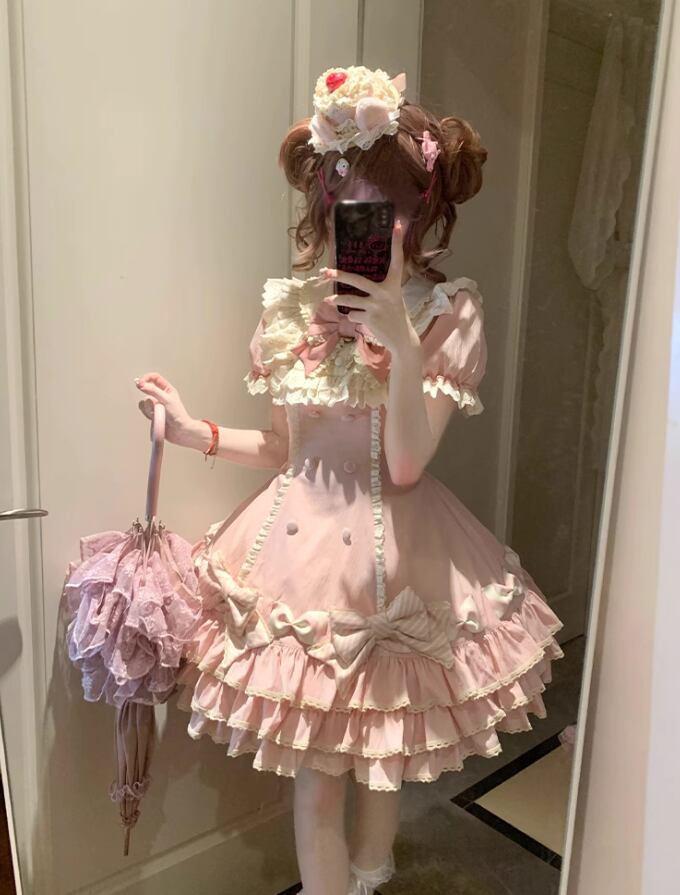 YUMEKAWA ♡ ( 2 colors ) Frilled dress with fake sleeves #wanpi77