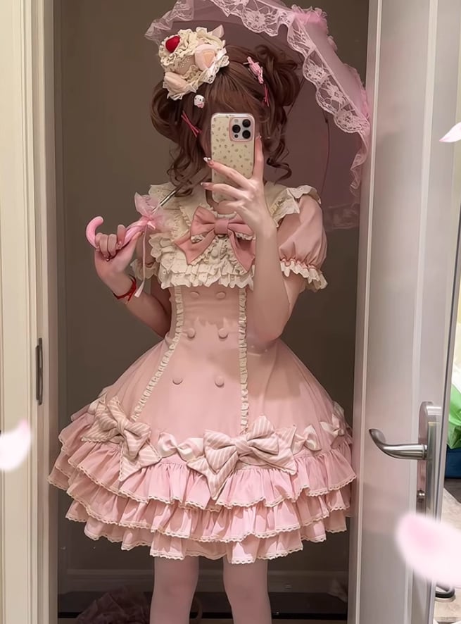 YUMEKAWA ♡ ( 2 colors ) Frilled dress with fake sleeves #wanpi77