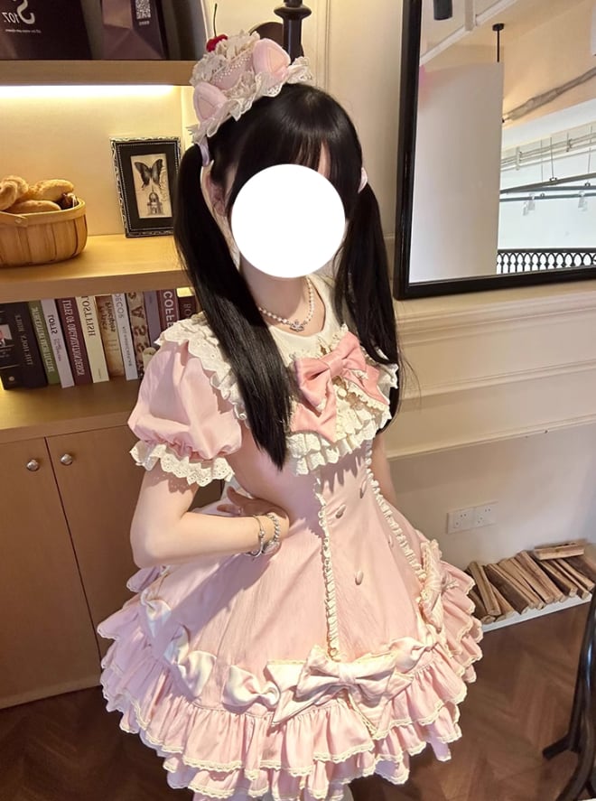 YUMEKAWA ♡ ( 2 colors ) Frilled dress with fake sleeves #wanpi77