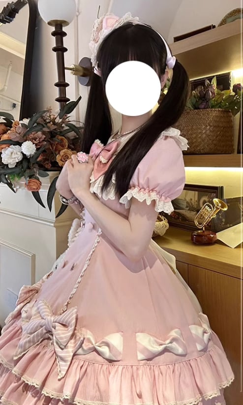 YUMEKAWA ♡ ( 2 colors ) Frilled dress with fake sleeves #wanpi77