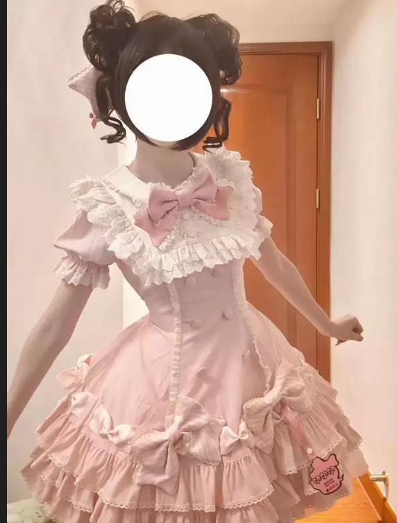 YUMEKAWA ♡ ( 2 colors ) Frilled dress with fake sleeves #wanpi77