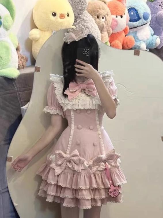 YUMEKAWA ♡ ( 2 colors ) Frilled dress with fake sleeves #wanpi77