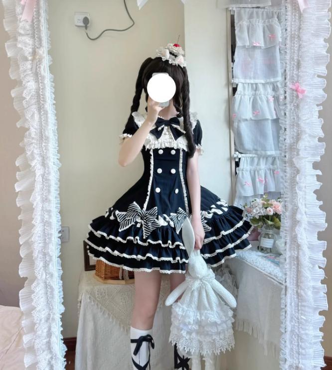 YUMEKAWA ♡ ( 2 colors ) Frilled dress with fake sleeves #wanpi77