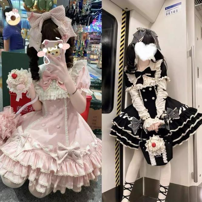 YUMEKAWA ♡ ( 2 colors ) Frilled dress with fake sleeves #wanpi77