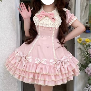 YUMEKAWA ♡ ( 2 colors ) Frilled dress with fake sleeves #wanpi77