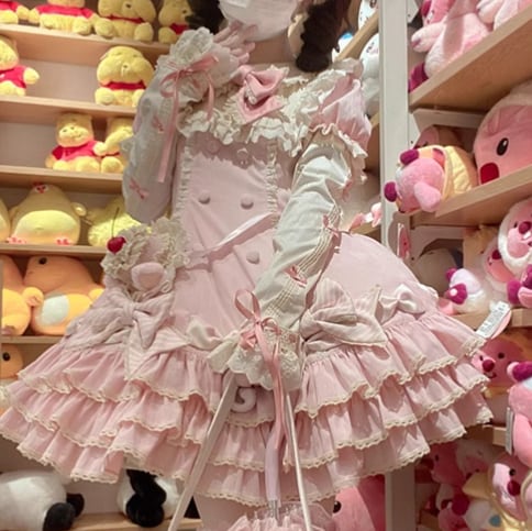 YUMEKAWA ♡ ( 2 colors ) Frilled dress with fake sleeves #wanpi77