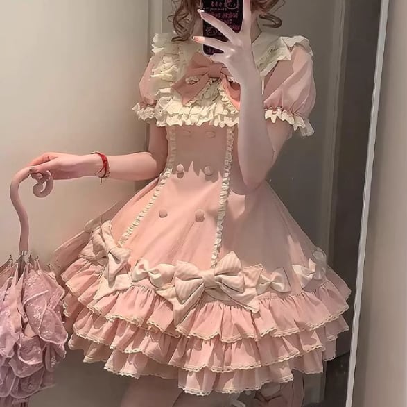 YUMEKAWA ♡ ( 2 colors ) Frilled dress with fake sleeves #wanpi77