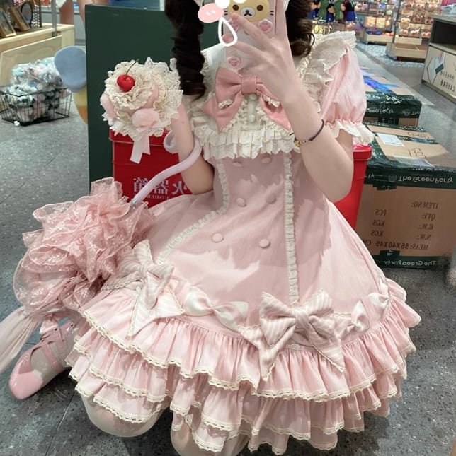 YUMEKAWA ♡ ( 2 colors ) Frilled dress with fake sleeves #wanpi77